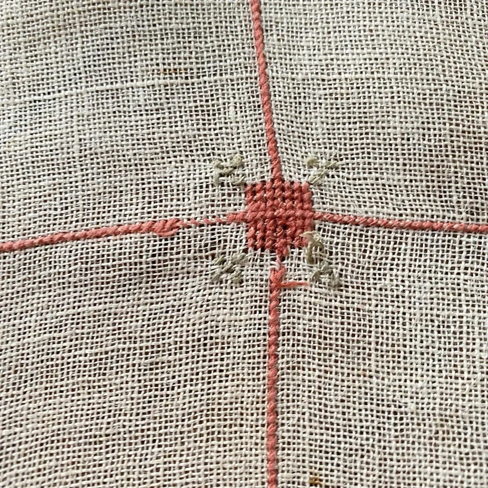 Vintage Handmade Linen Embroidered Tablecloth Square 34x34